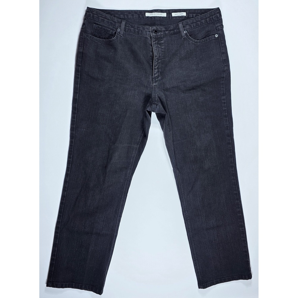 Jones New York Jeans Lexington Straight Black Denim Plus Size 20W Rhinestone